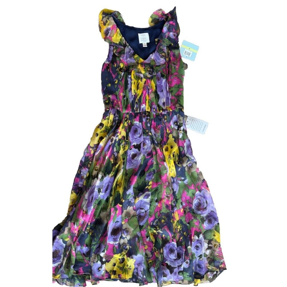 Suzi Chin for Maggy Boutique Pleated Chiffon Dress 4 Flutter Sleeve NWT
